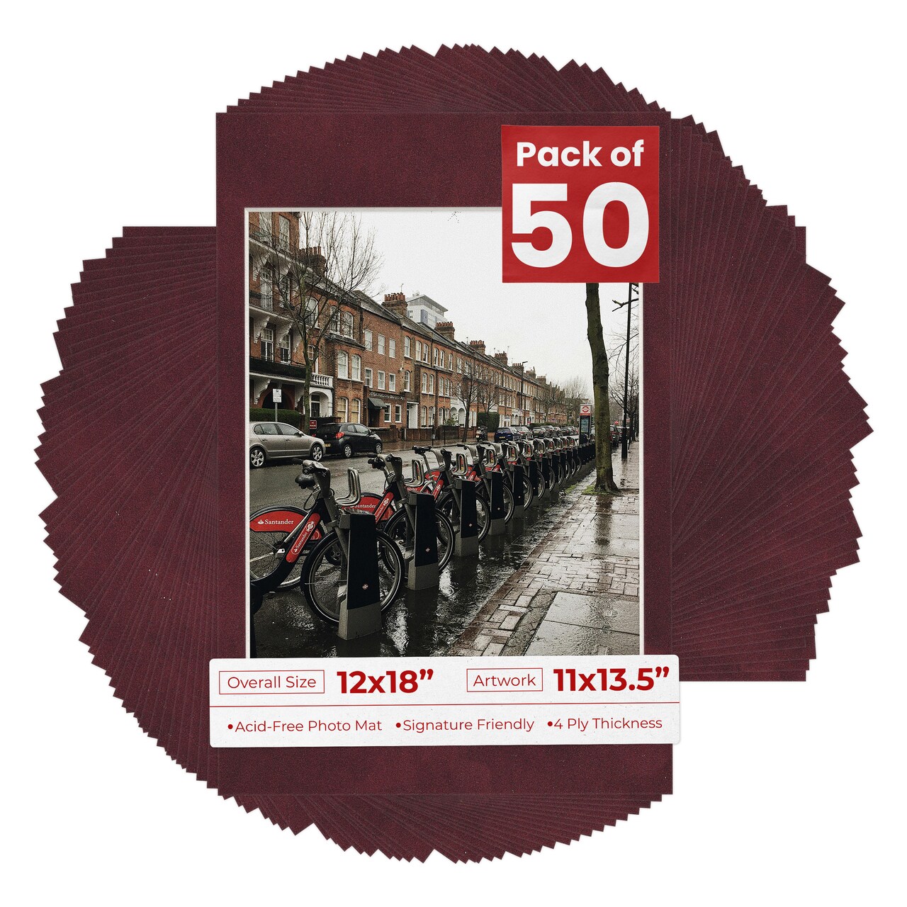 Dark Red Suede Mat Board for 12x18 Frames - Fits 11x13.5 Photos